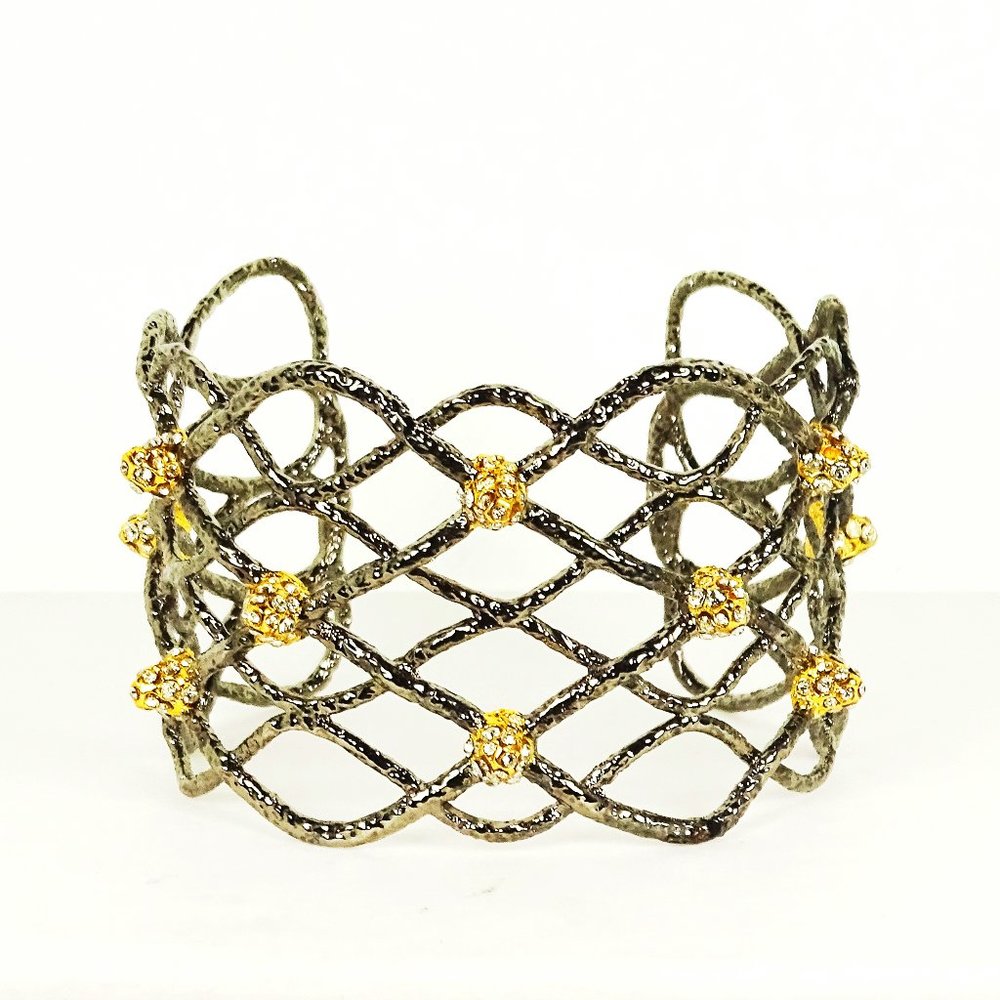 ALEXIS BITTAR Black Rhodium & Gold Plated Clear Crystal Cuff Bracelet